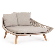 Kétszemélyes, bézs színű, design kerti pihenőágy natúr színű teakfa lábakkal