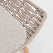 Kétszemélyes, bézs színű, design kerti pihenőágy natúr színű teakfa lábakkal