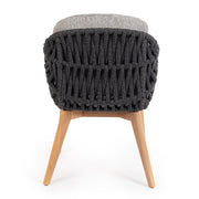 Kortárs stílusú, szürke színű, design kerti szék natúr színű teakfa lábakkal