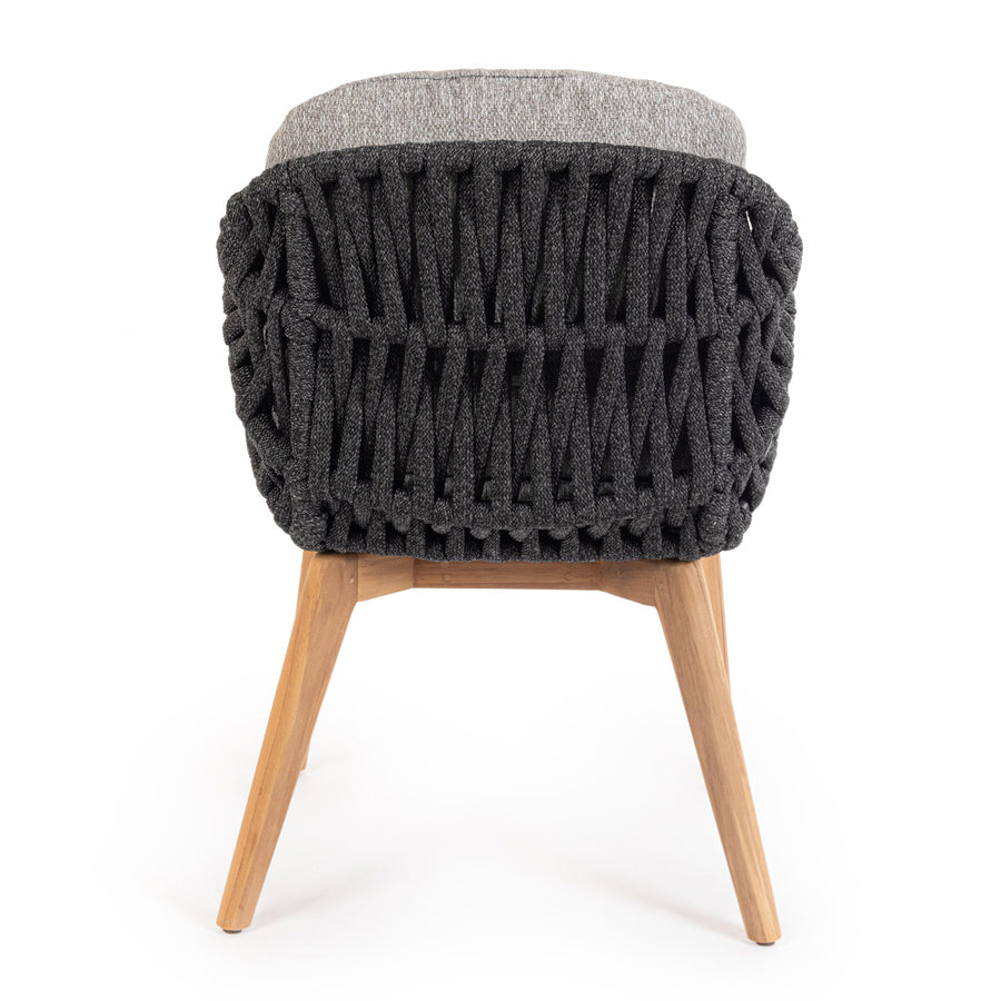 Kortárs stílusú, szürke színű, design kerti szék natúr színű teakfa lábakkal