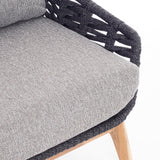 Kétszemélyes, szürke színű, design kerti kanapé szürke natúr színű teakfa lábakkal