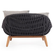 Kétszemélyes, szürke színű, design kerti pihenőágy natúr színű teakfa lábakkal