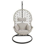 Kelly tojás formájú kültéri függőfotel szürke párnákkal front nézet
