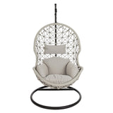 Kelly tojás formájú kültéri függőfotel szürke párnákkal front nézet