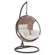 Galapagos gömb formájú függőfotel fekete acélállvánnyal és bézs párnákkal