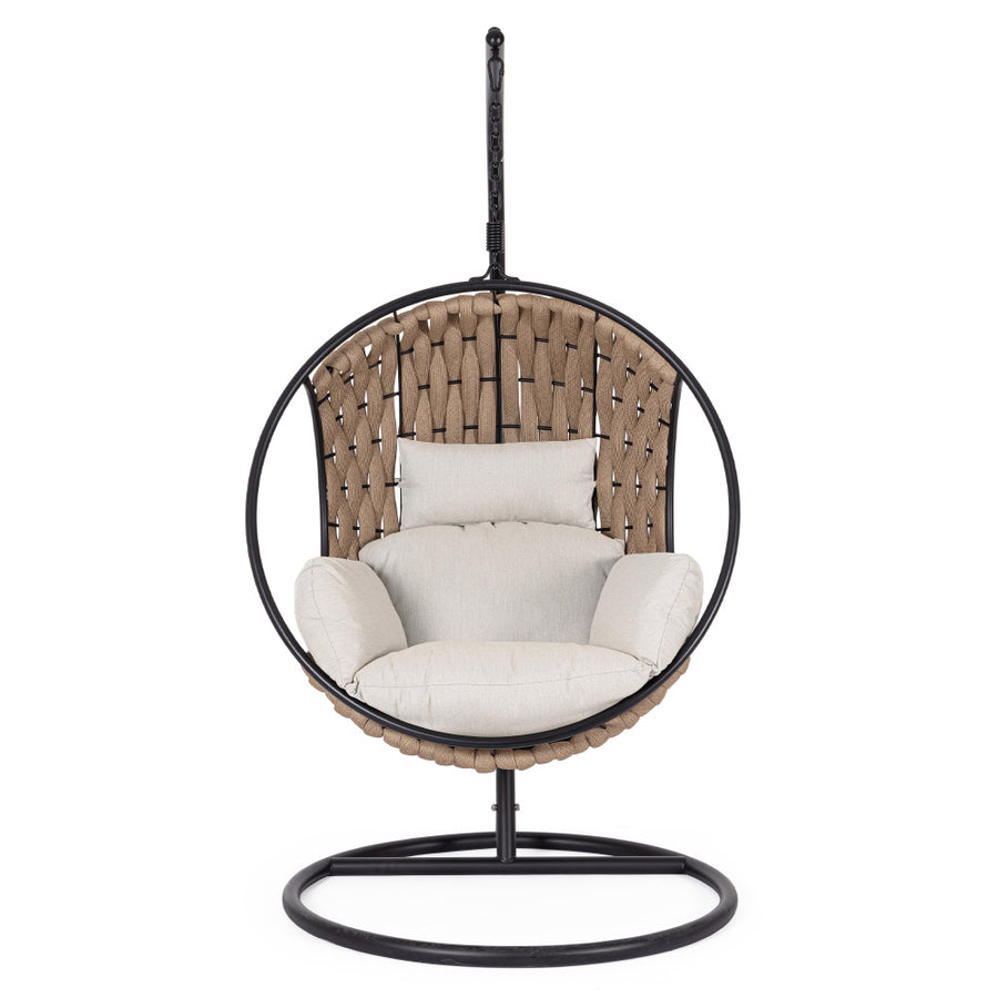 Galapagos modern kültéri függőfotel homokszínű kötélfonattal frontnézet