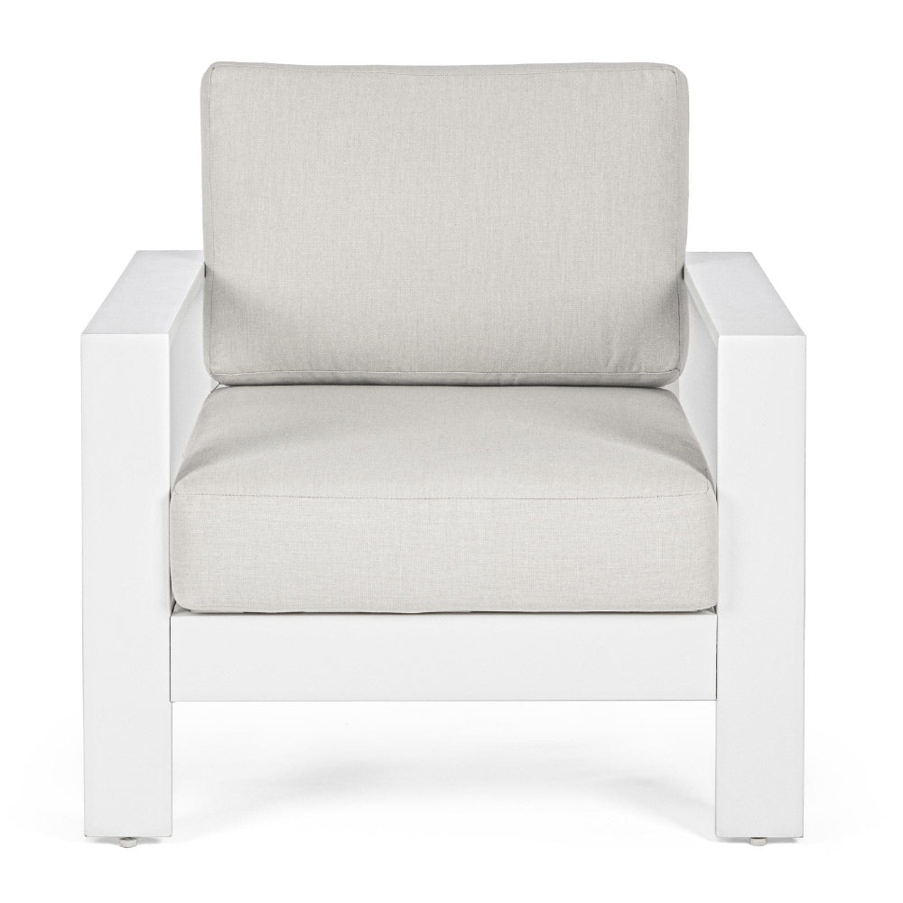 A kortárs stílusú, fehér színű ülőgarnitúra fotel tagja.