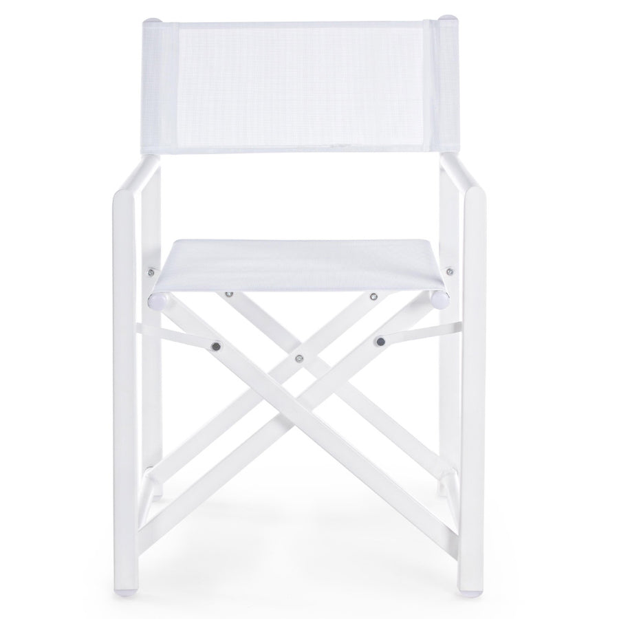 fehér textilén ülőfelületű kerti szék front nézet