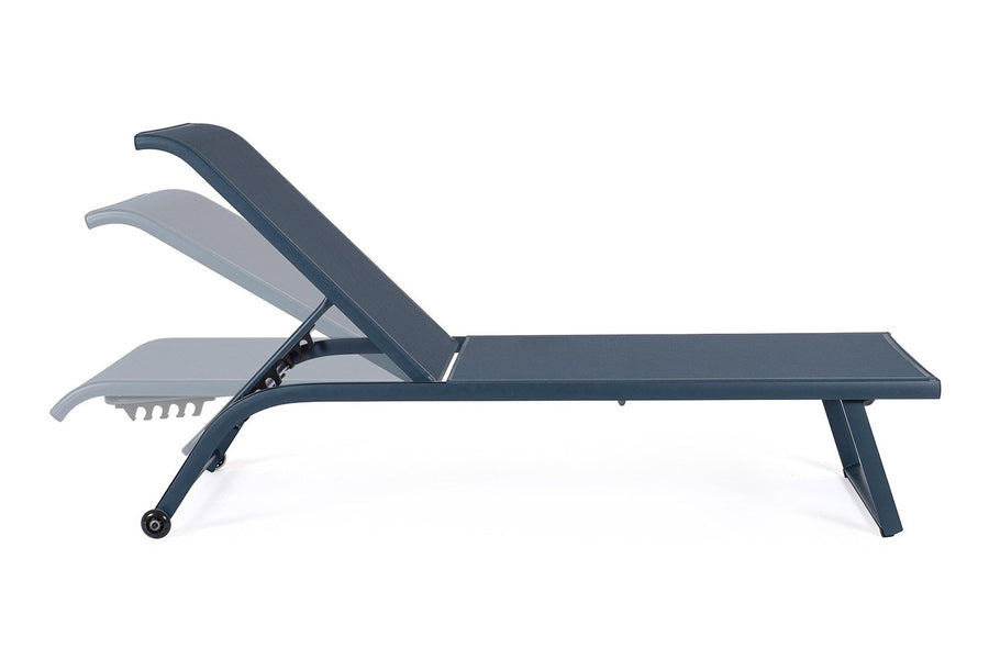 Kortárs stílusú, dönthető,tengerészkék színű, alumínium napozóágy textilén