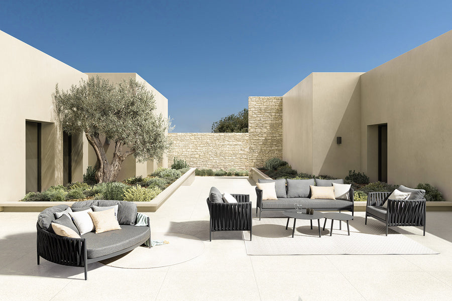 Kétszemélyes, szürke színű, kerti pihenőágy alumínium vázzal, kötélfonat burkolattal