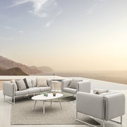 Kortárs stílusú, fehér és bézs színű, alumíniumvázas, 3 személyes kerti design kanapé