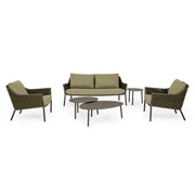 Olívazöld színű, design kerti fotel alumínium vázzal, kötélfonat burkolattal