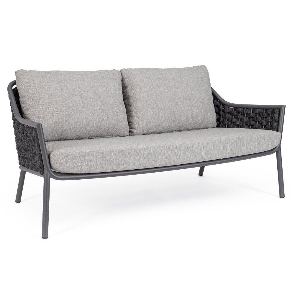Kétszemélyes, szürke színű, design kerti kanapé alumínium vázzal, kötélfonat burkolattal