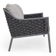 Kétszemélyes, szürke színű, design kerti kanapé alumínium vázzal, kötélfonat burkolattal