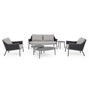 Kétszemélyes, szürke színű, design kerti kanapé alumínium vázzal, kötélfonat burkolattal