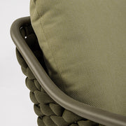 Kétszemélyes, olívazöld színű, design kerti kanapé alumínium vázzal, kötélfonat burkolattal