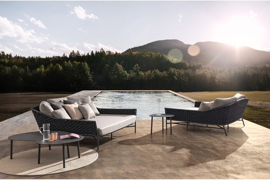 Kétszemélyes, szürke színű, kerti pihenőágy alumínium vázzal, kötélfonat burkolattal