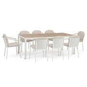 Ulises 9 részes fehér alumínium kerti étkezőgarnitúra bézs párnás székekkel – teljes szett nézet