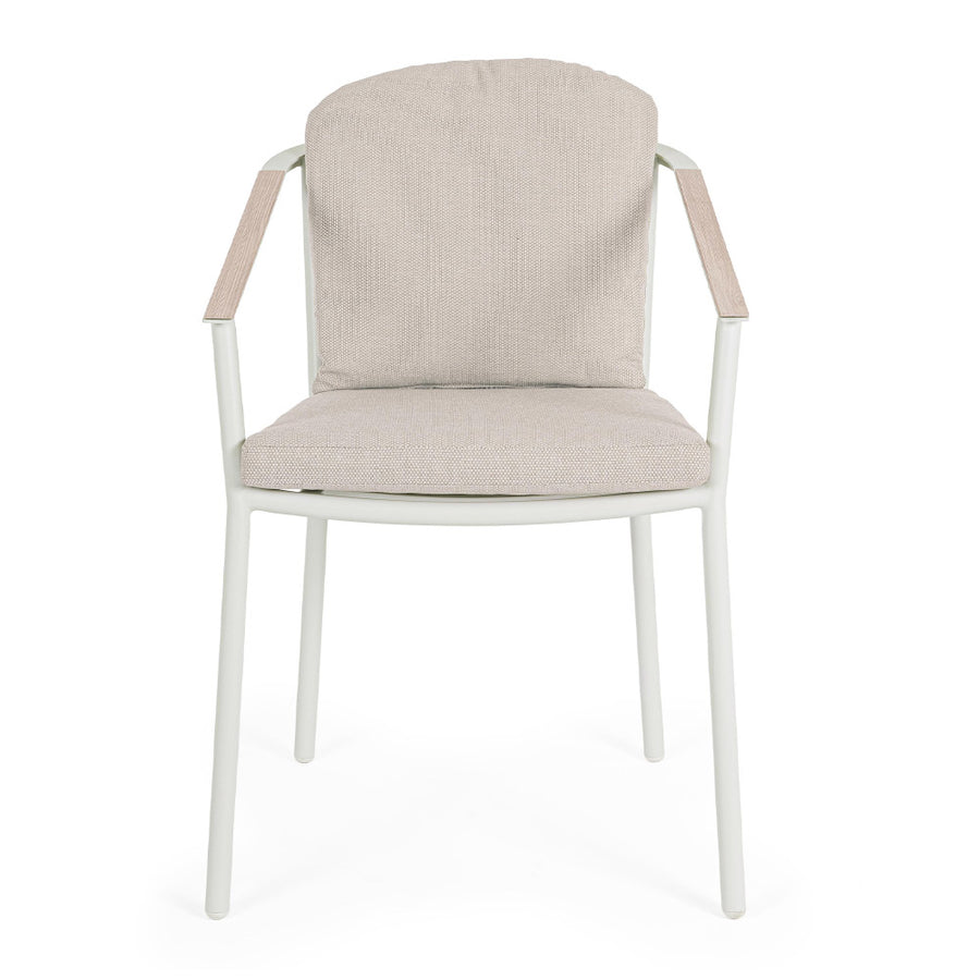 Ulises kültéri étkezőszék bézs ülő- és hátpárnával – frontális nézet