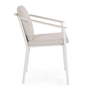 Ulises étkezőszék fehér alumínium vázzal és bézs párnával – oldalnézet