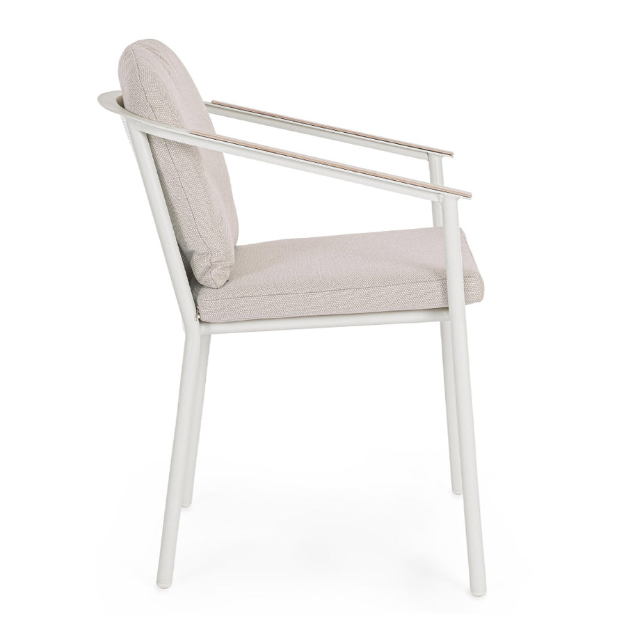 Ulises étkezőszék fehér alumínium vázzal és bézs párnával – oldalnézet