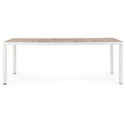 Ulises kerti étkezőasztal fahatású alumínium asztallappal – frontális nézet