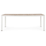 Ulises kerti étkezőasztal fahatású alumínium asztallappal – frontális nézet