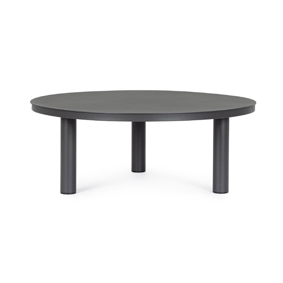 Kortárs fekete alumíniumból készült, kerti ülőgarnitúra grafitszürke ülő- és hátpárnákkal.