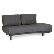 Kortárs fekete alumíniumból készült, kerti ülőgarnitúra grafitszürke ülő- és hátpárnákkal.