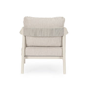 Kortárs, bézs alumíniumból készült,  kerti ülőgarnitúra homokszínű ülő- és hátpárnákkal.