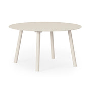 Kortárs, bézs alumíniumból készült,  kerti ülőgarnitúra homokszínű ülő- és hátpárnákkal.