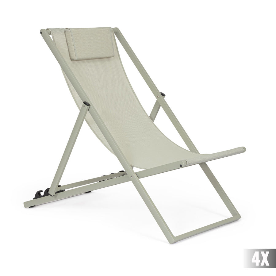 zsályazöld dönthető kerti pihenőszék fejpárnával perspektivikus nézet