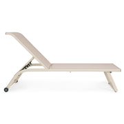 2 darab kortárs, dönthető, bézs színű, alumíniumból kerti napozóágy textilén felülettel
