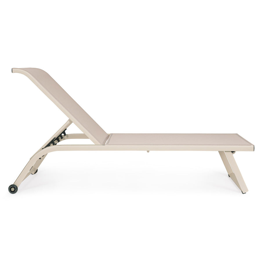 2 darab kortárs, dönthető, bézs színű, alumíniumból kerti napozóágy textilén felülettel