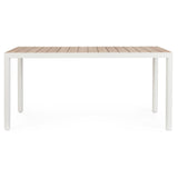 Kalimera kerti étkezőasztal fahatású alumínium asztallappal – frontális nézet