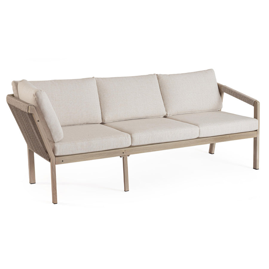 Kalimera háromszemélyes kerti kanapé kötélfonatos háttámlával perspektivikus nézet