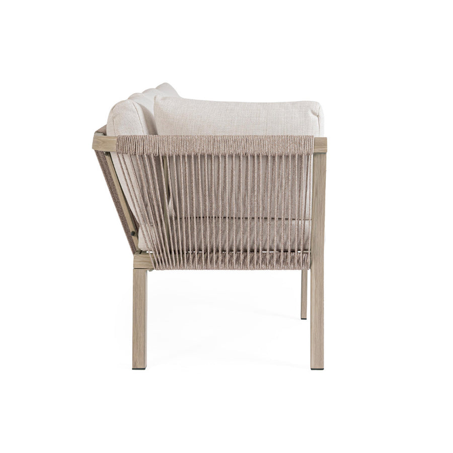 Kalimera háromszemélyes kerti kanapé kötélfonatos háttámlával odalnézet