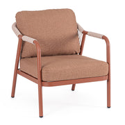 Miravet kültéri fotel korallszínű alumínium vázzal és olefin párnával perspektivikus nézet