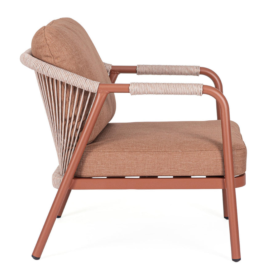 Miravet kültéri fotel korallszínű alumínium vázzal és olefin párnával oldalnézet