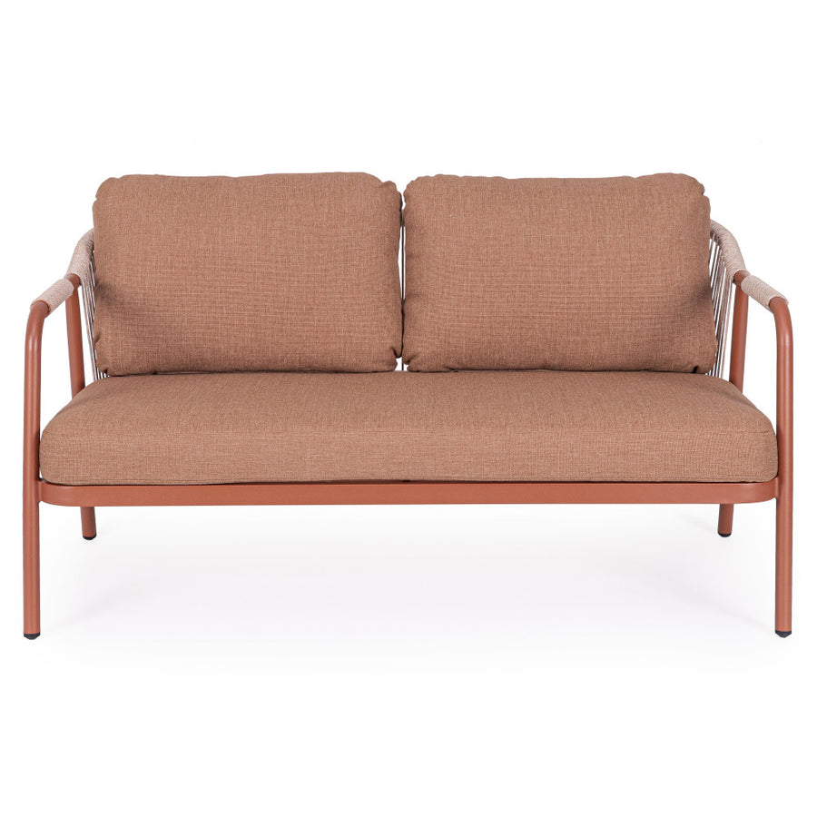 Miravet kétszemélyes kerti kanapé korallszínű alumínium szerkezettel front nézet