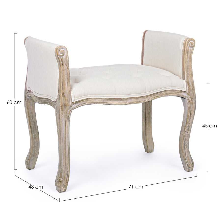 koloniál ülőpad méretekkel jelölve 71 cm szélesség 48 cm mélység 45 cm ülésmagasság