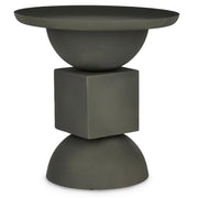 Kortárs stílusú, 40,5 cm átmérőjű, matt szürkészöld színű, fém kisasztal