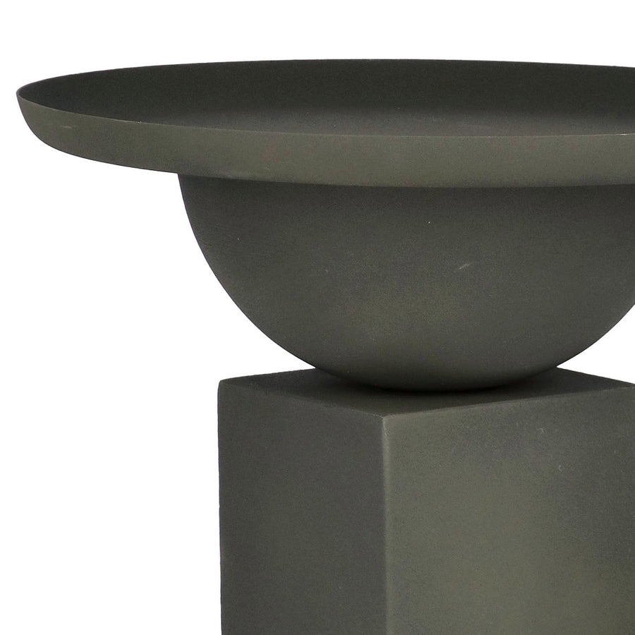 Kortárs stílusú, 40,5 cm átmérőjű, matt szürkészöld színű, fém kisasztal