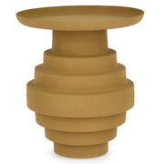 Kortárs stílusú, 35,5 cm átmérőjű, matt mustársárga színű, fém kisasztal