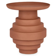 Kortárs stílusú, 35,5 cm átmérőjű, matt korallszínű, fém kisasztal