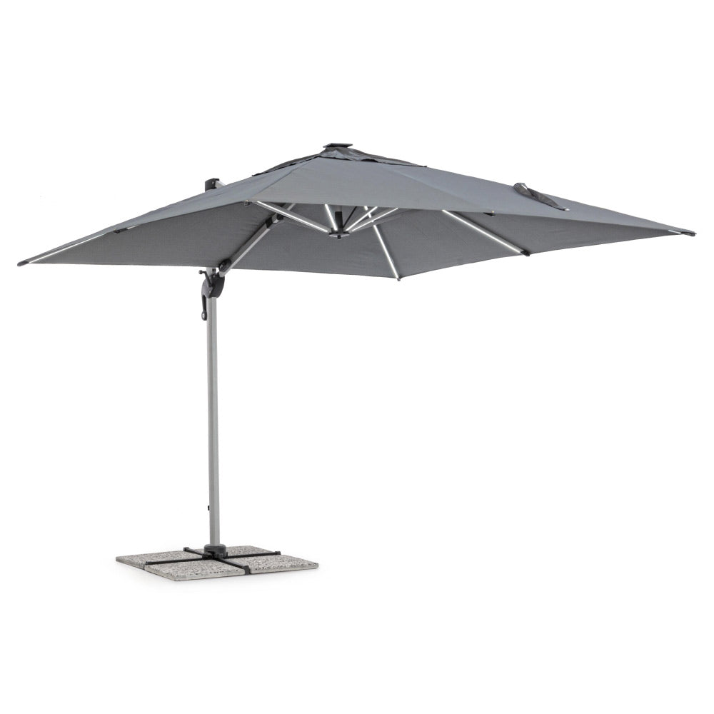 eloxált alumíniumvázas LED napernyő sötétszürke ponyvával oldalnézet