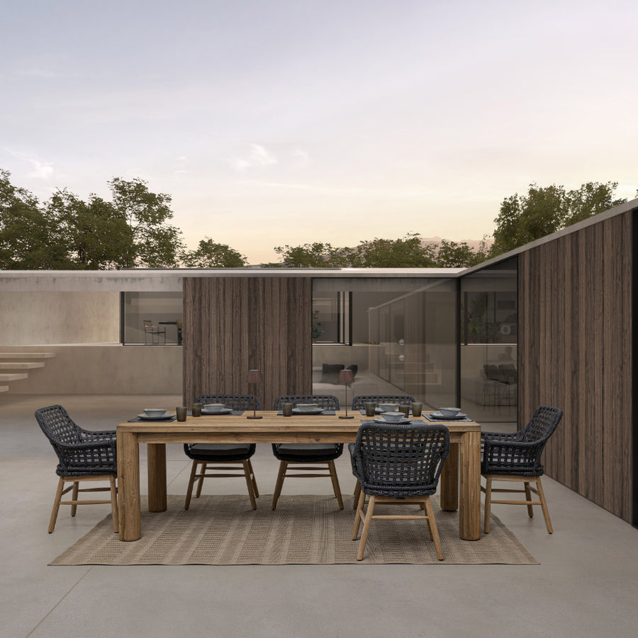 Natúr színű, újrahasznosított teakfából készült, nagy méretű, kültéri étkezőasztal