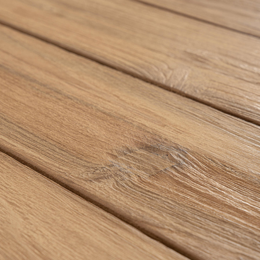 Natúr színű, újrahasznosított teakfából készült, nagy méretű, kültéri étkezőasztal