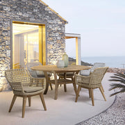 Kortárs stílusú, alumínium vázas, natúr színű kerti szék teakfa lábakkal