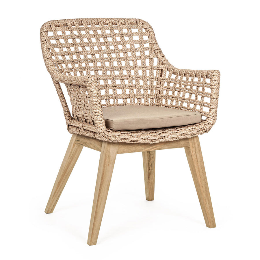 Kortárs stílusú, alumínium vázas, natúr színű kerti szék teakfa lábakkal